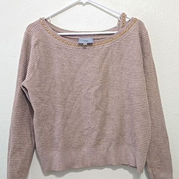 LIV Milano long sleeve round neck Oatmeal, Gold Chain Trin sweater size L - Picture 1 of 7